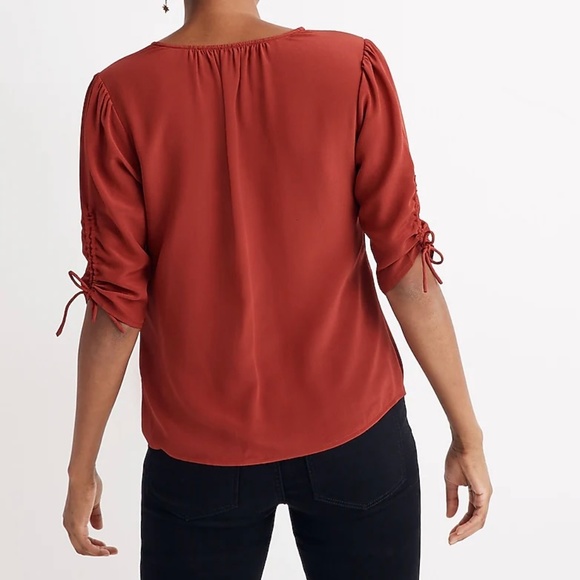 Madewell Silk Cinch-Sleeve Top in Rust - Picture 3 of 10